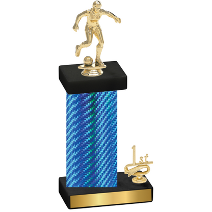 Accented Single Blue Carbon Fiber First Place Soccer Trophy