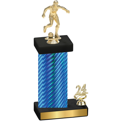 Accented Single Blue Carbon Fiber Year Soccer Trophy