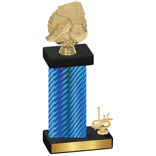 Accented Single Blue Carbon Fiber First Place Soccer Trophy