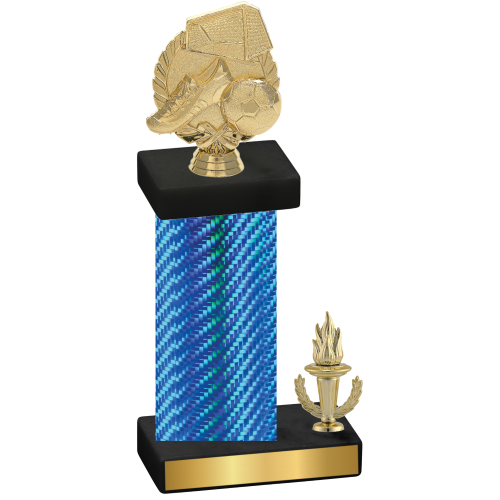 Accented Single Blue Carbon Fiber Victory Soccer Trophy