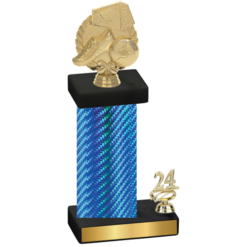 Accented Single Blue Carbon Fiber Year Soccer Trophy