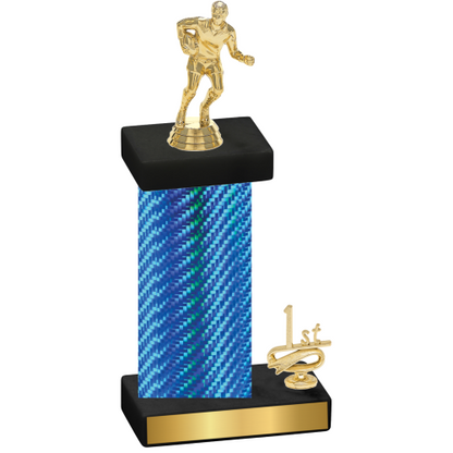 Accented Single Blue Carbon Fiber First Place Rugby Trophy