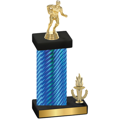 Accented Single Blue Carbon Fiber Victory Rugby Trophy