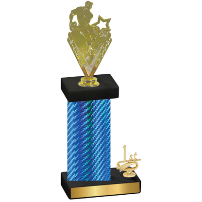 Accented Single Blue Carbon Fiber First Place Rugby Trophy