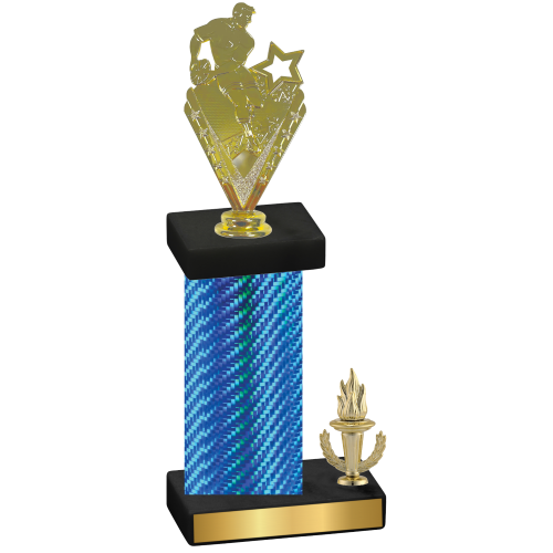 Accented Single Blue Carbon Fiber Victory Rugby Trophy