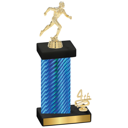 Accented Single Blue Carbon Fiber Fourth Place Running Trophy