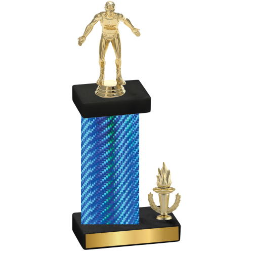 Accented Single Blue Carbon Fiber Victory Wrestling Trophy