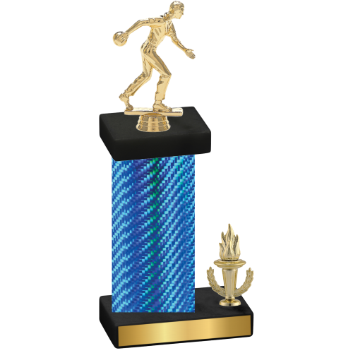 Accented Single Blue Carbon Fiber Victory Bowling Trophy