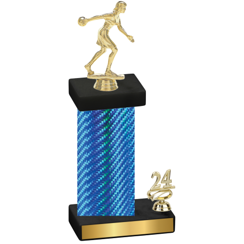 Accented Single Blue Carbon Fiber Year Bowling Trophy