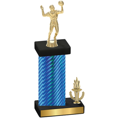 Accented Single Blue Carbon Fiber Victory Volleyball Trophy