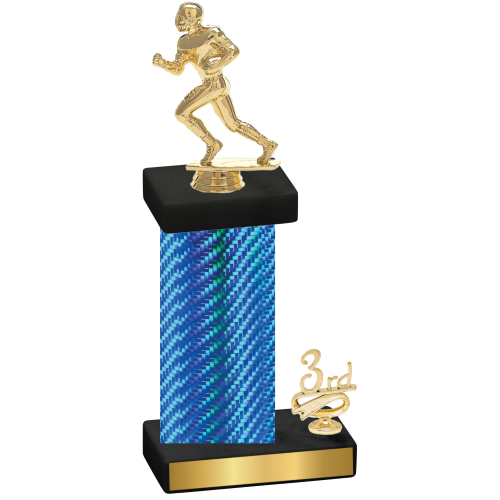 Accented Single Blue Carbon Fiber Third Place Football Trophy