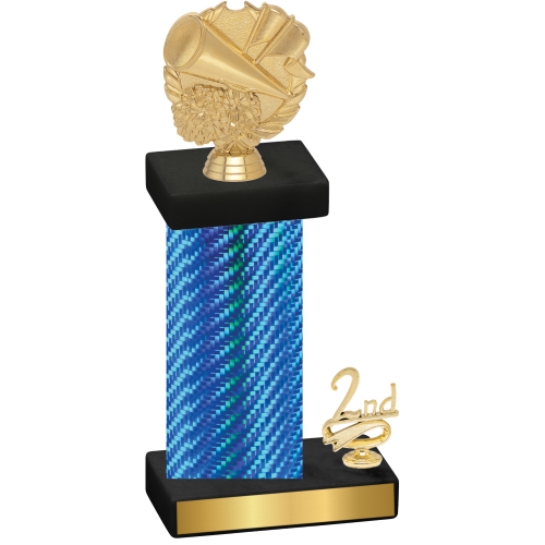 Accented Single Blue Carbon Fiber Second Place Cheerleading Trophy