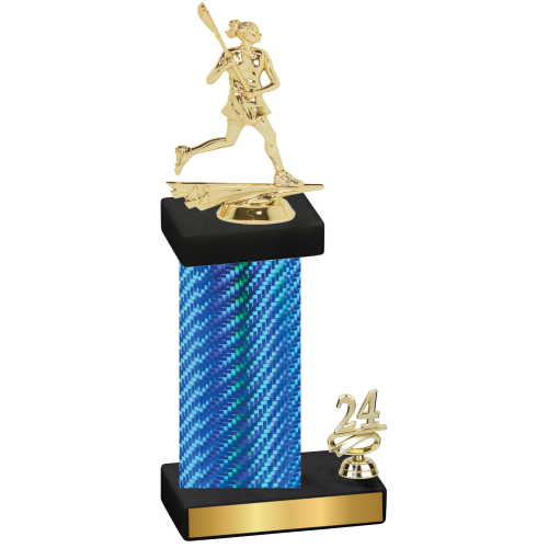 Accented Single Blue Carbon Fiber Year Lacrosse Trophy