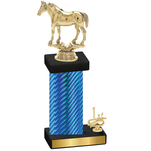 Accented Single Blue Carbon Fiber First Place Horses Trophy