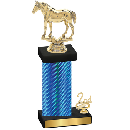 Accented Single Blue Carbon Fiber Second Place Horses Trophy