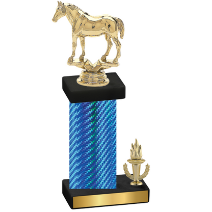 Accented Single Blue Carbon Fiber Victory Horses Trophy