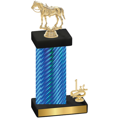 Accented Single Blue Carbon Fiber First Place Horses Trophy
