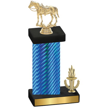 Accented Single Blue Carbon Fiber Victory Horses Trophy