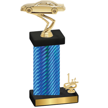 Accented Single Blue Carbon Fiber First Place Cars Trophy