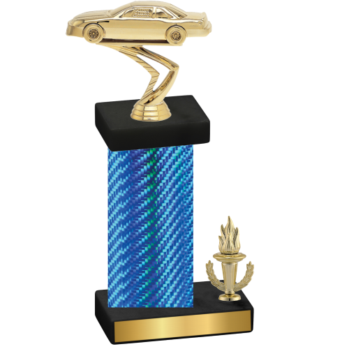 Accented Single Blue Carbon Fiber Victory Cars Trophy