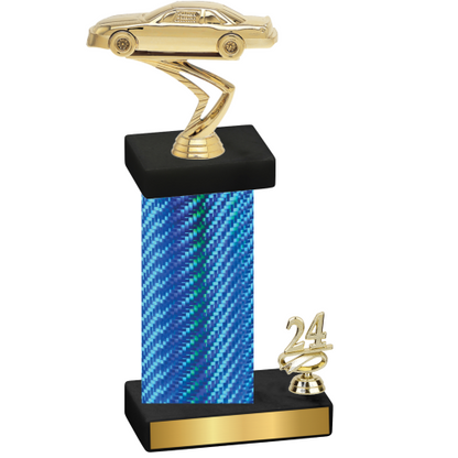 Accented Single Blue Carbon Fiber Year Cars Trophy