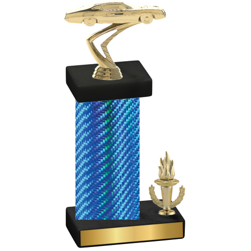 Accented Single Blue Carbon Fiber Victory Cars Trophy