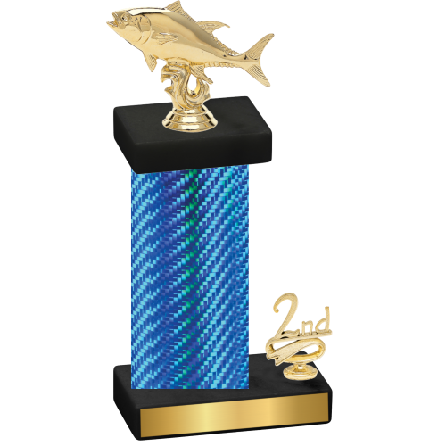 Accented Single Blue Carbon Fiber Second Place Fishing Trophy