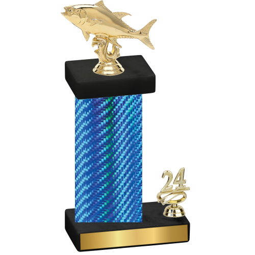 Accented Single Blue Carbon Fiber Year Fishing Trophy