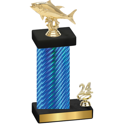 Accented Single Blue Carbon Fiber Year Fishing Trophy