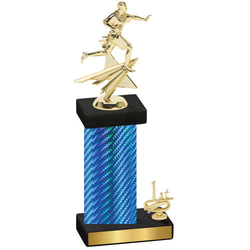 Accented Single Blue Carbon Fiber First Place Flag Football Trophy