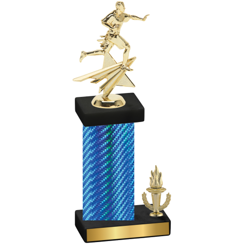 Accented Single Blue Carbon Fiber Victory Flag Football Trophy