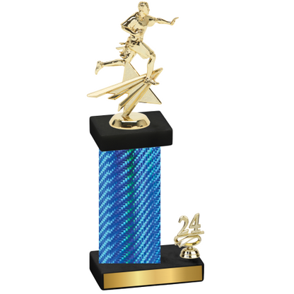 Accented Single Blue Carbon Fiber Year Flag Football Trophy