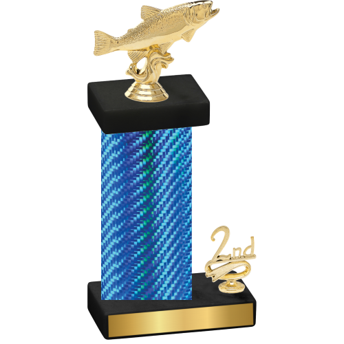 Accented Single Blue Carbon Fiber Second Place Fishing Trophy