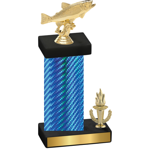 Accented Single Blue Carbon Fiber Victory Fishing Trophy