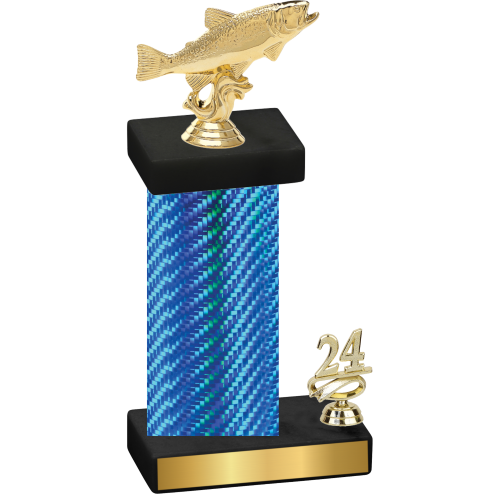 Accented Single Blue Carbon Fiber Year Fishing Trophy