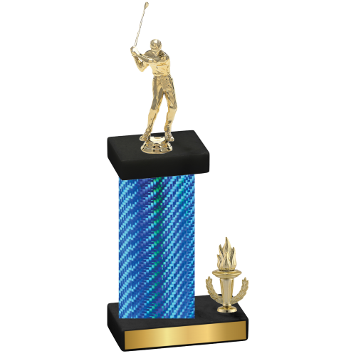 Accented Single Blue Carbon Fiber Victory Golf Trophy