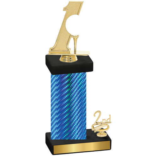 Accented Single Blue Carbon Fiber Second Place Golf Trophy