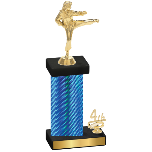 Accented Single Blue Carbon Fiber Fourth Place Karate Trophy