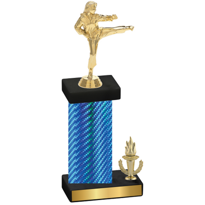 Accented Single Blue Carbon Fiber Victory Karate Trophy