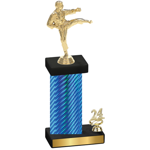 Accented Single Blue Carbon Fiber Year Karate Trophy