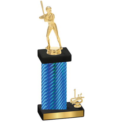 Accented Single Blue Carbon Fiber First Place Softball Trophy