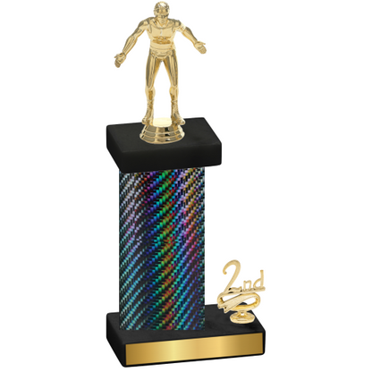 Accented Single Black Carbon Fiber Second Place Wrestling Trophy