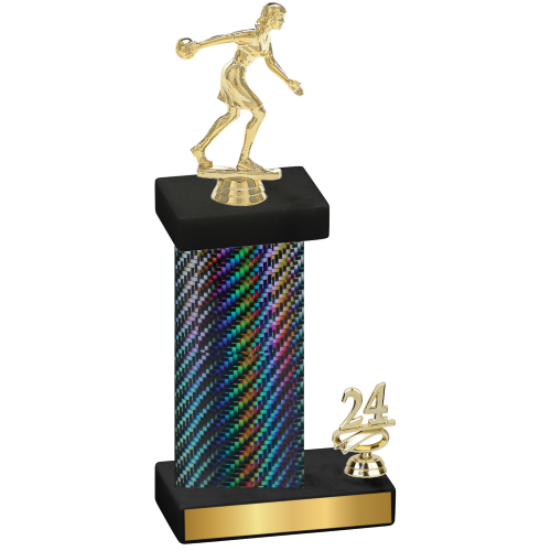 Accented Single Black Carbon Fiber Year Bowling Trophy