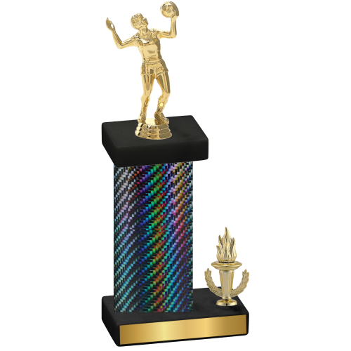 Accented Single Black Carbon Fiber Victory Volleyball Trophy