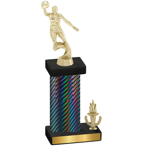 Accented Single Black Carbon Fiber Victory Basketball Trophy