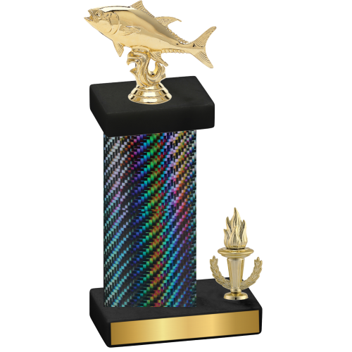 Accented Single Black Carbon Fiber Victory Fishing Trophy