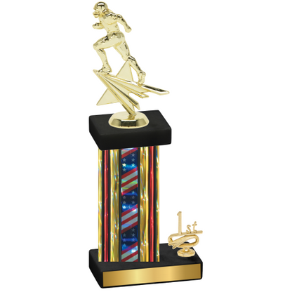 Accented Single Flag USA First Place Football Trophy