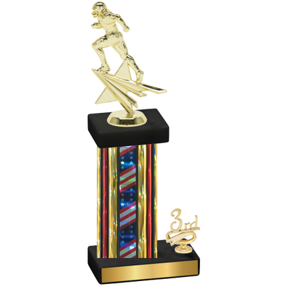 Accented Single Flag USA Third Place Football Trophy