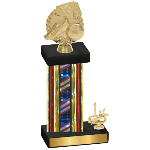 Accented Single Flag USA First Place Soccer Trophy