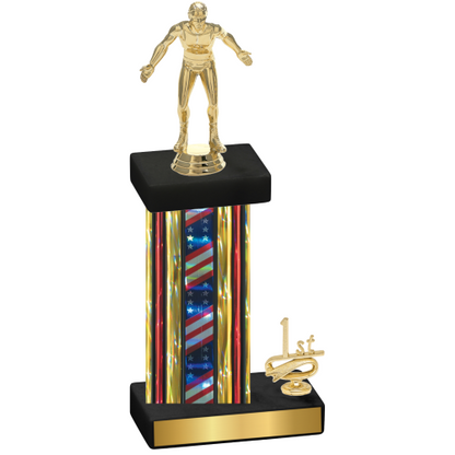 Accented Single Flag USA First Place Wrestling Trophy